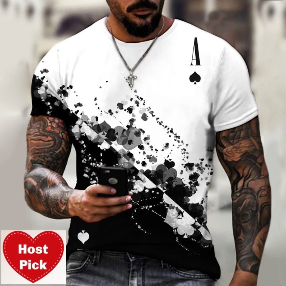 Ace of Spades Poker Card Tee Crew Neck Men's Graphic Print T-Shirt